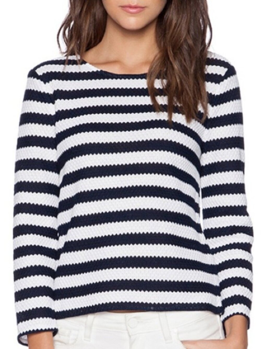 Diane Von Furstenberg Navy White Striped Giselle Top Size 8